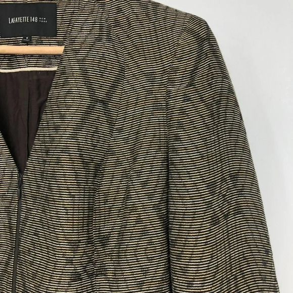 Lafayette 148 Bronze Black Metallic  Geometric print Ikat Jacket Zip Blazer 6 - Picture 8 of 16